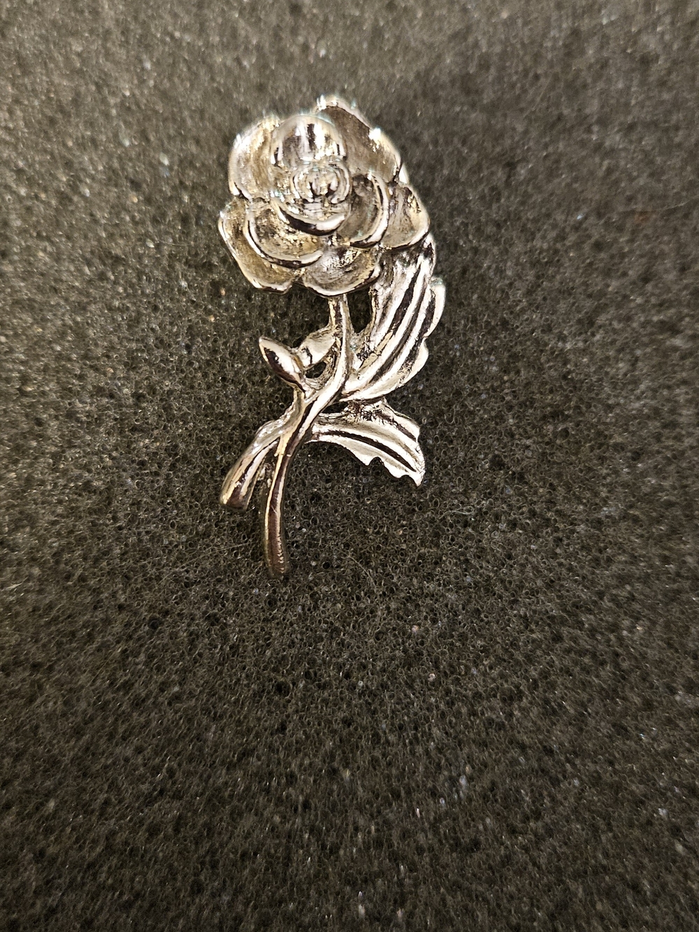 Silver Rose Stem Brooch - Elegant Floral Pin